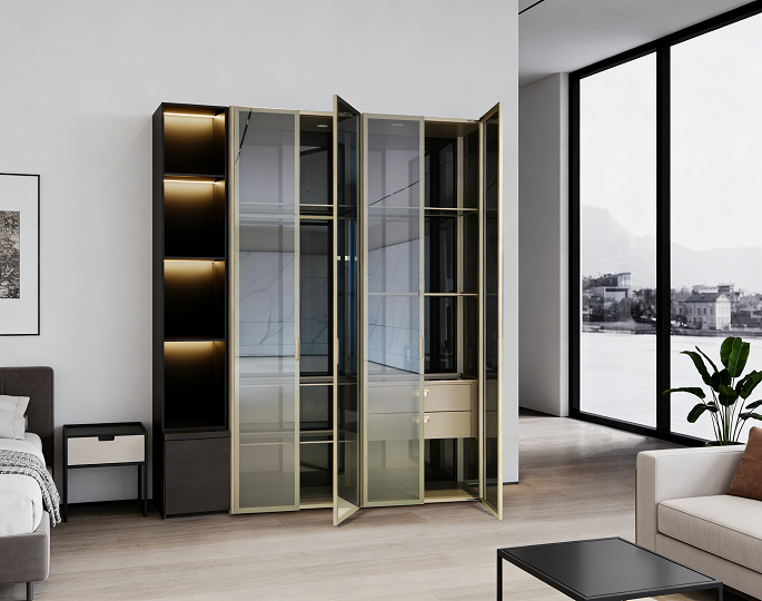 Freestanding Aluminum-Glass Wardrobe: Modern Elegance Meets Functional Storage